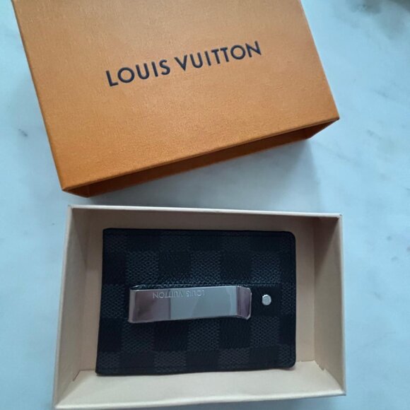 NEW- RARE - LOUIS VUITTON Graphite  Pince Card Holder With Bill Clip Silver - Picture 3 of 10